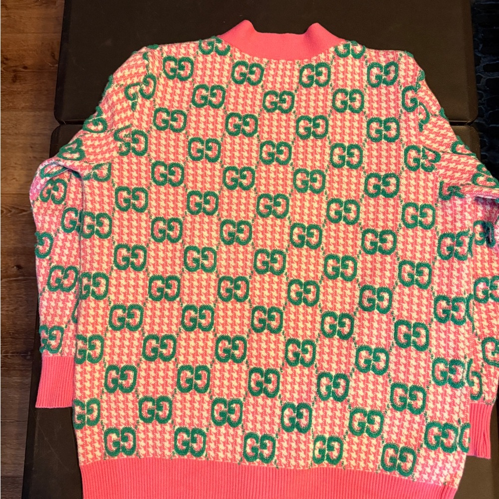 Inspired by Gucci - Vibrant Pink and Green Logo Cardigan - Picture 2 of 4